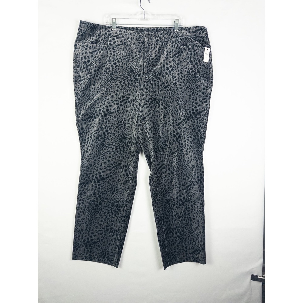 NWT Talbots Straight Leg Velveteen Pants Womens 22W Gray Animal Print Plus Old M
